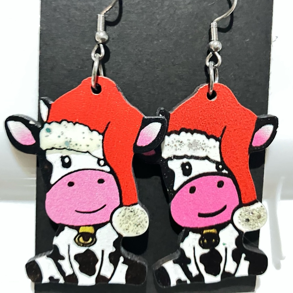 Charming Santa lil Cow helper Earrings   Any cow lover will adore these handmade